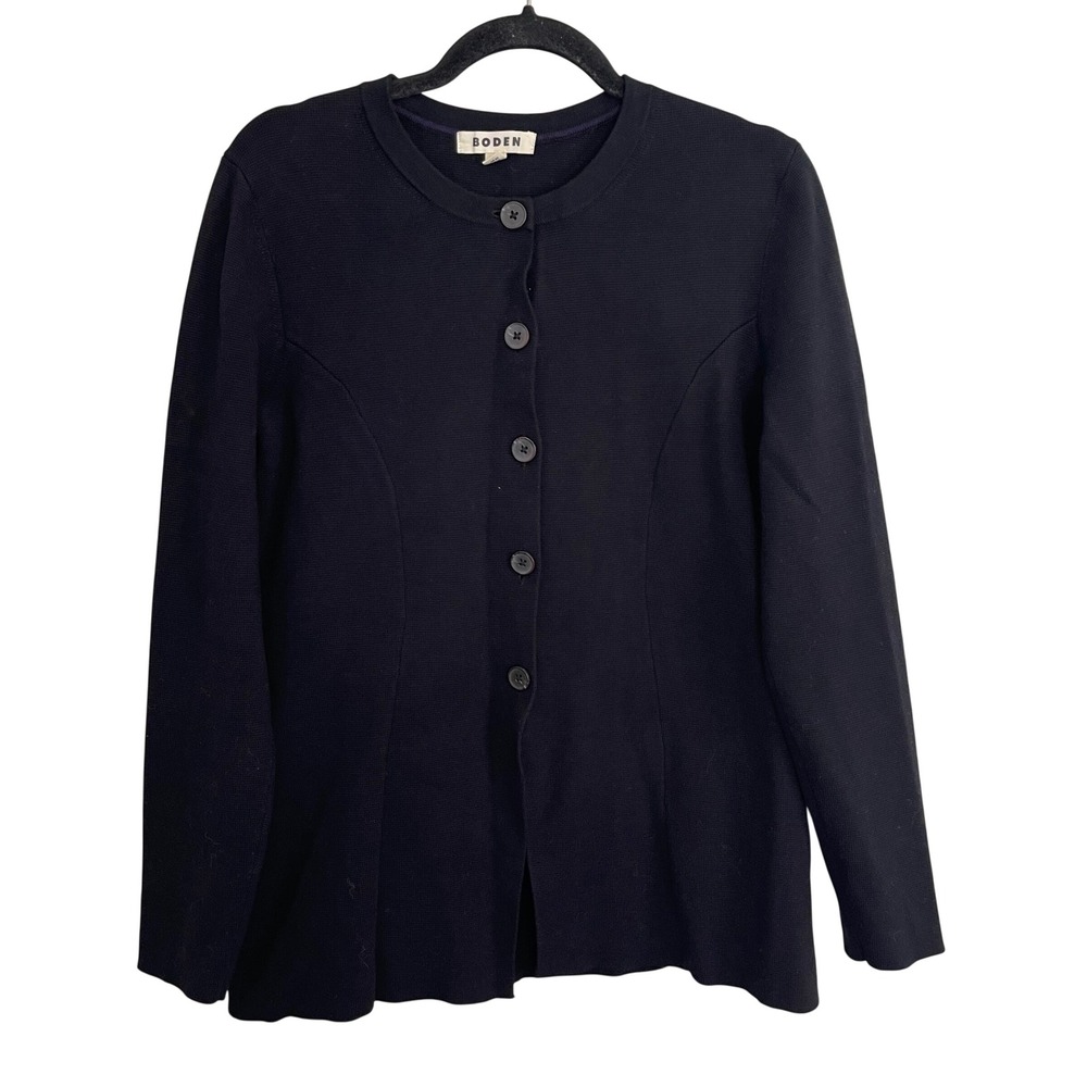 Boden Black Button Front Tailored Knit Cardigan Sweater Womens US 10 UK 14